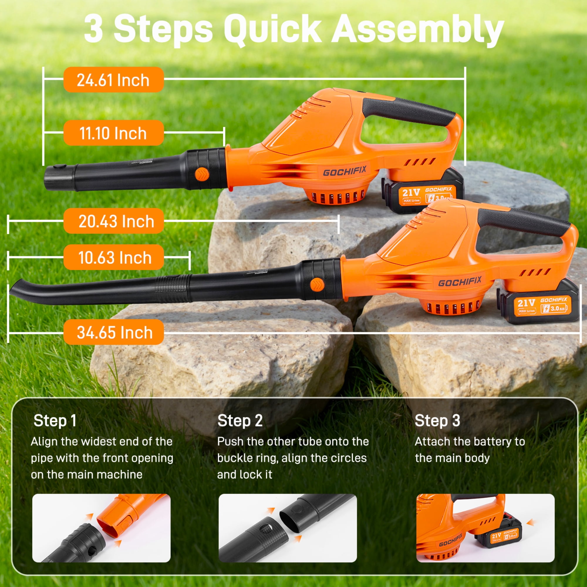 Leaf Blower,GOCHIFIX 320CFM/150MPH Electric Cordless Leaf Blower with 2PCS Batteries and Charger,16500 RPM Lightweight Grass Blower for Patio Cleaning,Lawn Care