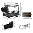thumbnail image 3 of Amdohai Stainless Steel Dish Drying Rack 2 Tier Large Capacity Dish Drainer Rack with Utensil Holder Cup Holder Removable Drainer Tray with Adjustable Swivel Spout (Black), 3 of 8