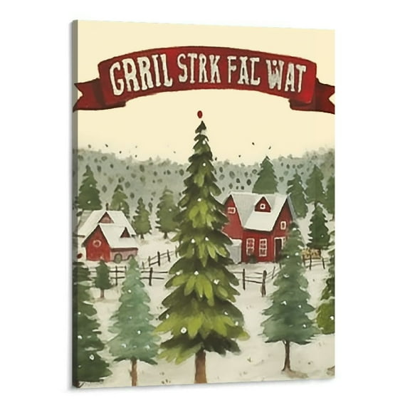 Creowell  Christmas Wall Art Canvas Prints - Christmas Tree Farm Picture Painting - Modern Wall Artwork Framed for Gifts Bathroom Home Kitchen Office Christmas Decor -16x20 Inch