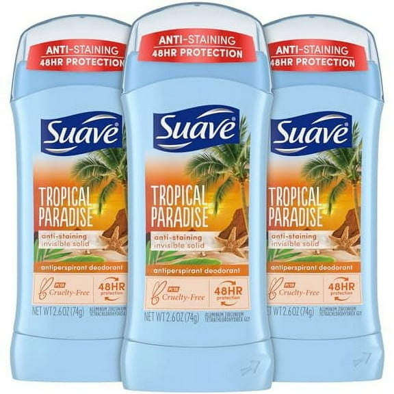 Suave 24 Hour Protection Invisible Solid Deodorant for Women, Tropical Paradise, 2.6 Ounce (Pack of 3)