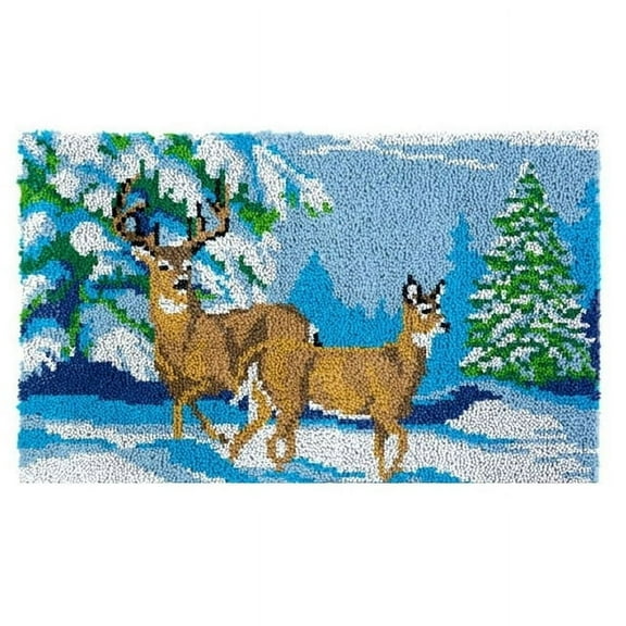 Latch Hook Rug Kits for Adults,Rug Making Latch Hooking Kit Mountain Deer latch hook cushion kits,Needlework Cushion Cover Hand Craft Crochet for Great Family