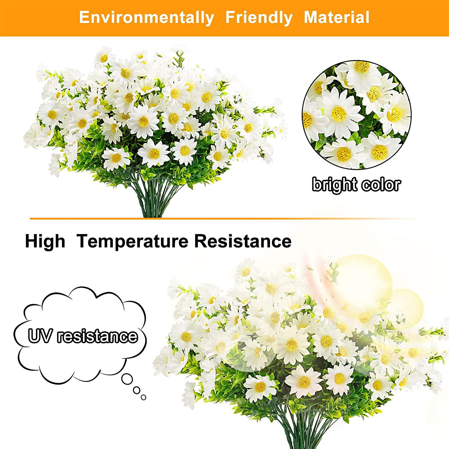 MAMOWEAR Artificial Daisies Flowers Fake Colorful Plastic Plant UV Resistant Greenery Shrubs Plants for Indoor Outside Hanging Planter Home Garden Decor Wedding Porch Window Décor