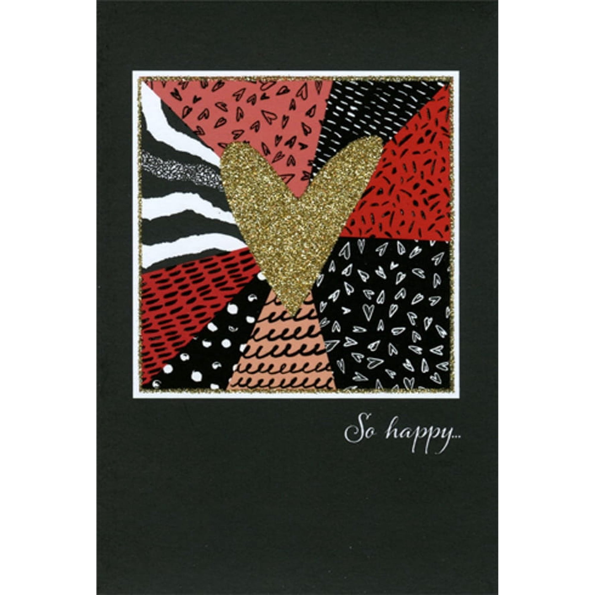 Pictura Gold Glitter Heart On Different Patterns Valentine s Day Card