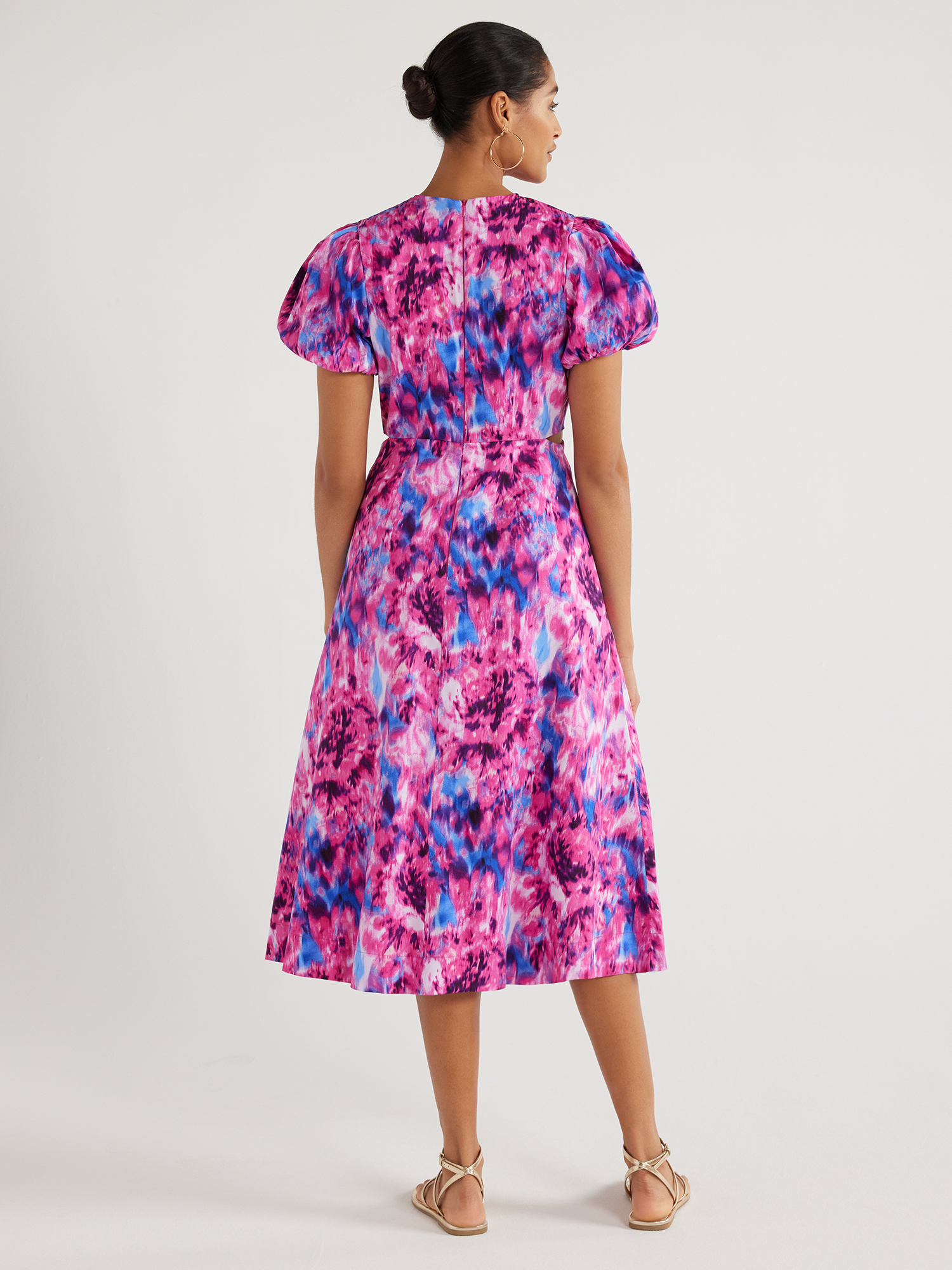 Scoop Women's Cut Out Midi Dress with Puff Sleeves, Sizes XS-XXL