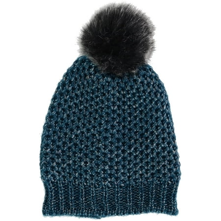 - Women's Metallic Lurex Beanie Hat with Pom
