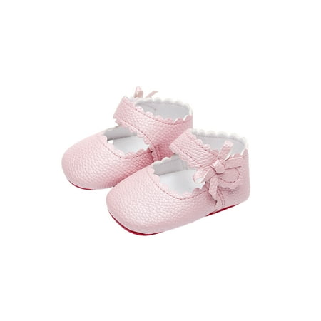 

Suanret Infant Baby Girl Leather Mary Jane Flats Soft Sole PU Leather Infant Princess Bow Solid Color Shoes Pink 0-6 Months