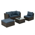 thumbnail image 3 of Highsound 5-Piece Patio Furniture Set Outdoor Sectional Sofa, PE Rattan Wicker Conversation Sets with Ottoman, Glass Coffee Table & Washable Cushions, Blue, 3 of 10