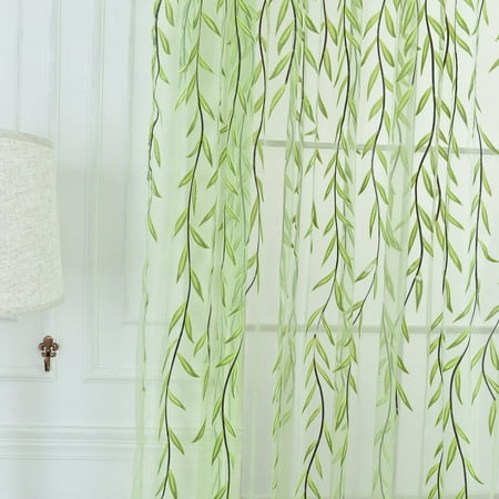 

Willow Leaf Curtains Fresh Style Gauze Curtains New Lightweight Breathable Semi-shading Embroidery Mesh Gauze Wicker Living Room Bedroom Balcony Floor-to-ceiling Window Decoration