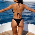 thumbnail image 4 of PWPSG Halter Triangle Bikini Two Piece Swimsuit with Rhinestone Accent Tie Side Bottom Black XL, 4 of 8