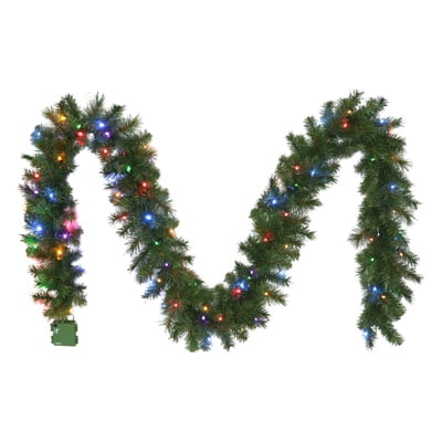 Christmas Garland, 100 Multi-Color LED Lights, 10-In. x 9-Ft. -277-G8208-9/10LM3K1-JB