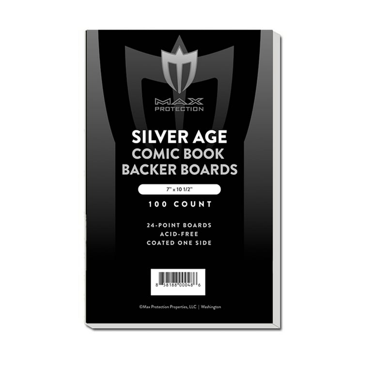 Max Pro Premium Comic Book Backing Boards, Silver, 100 Boards Per Pack 