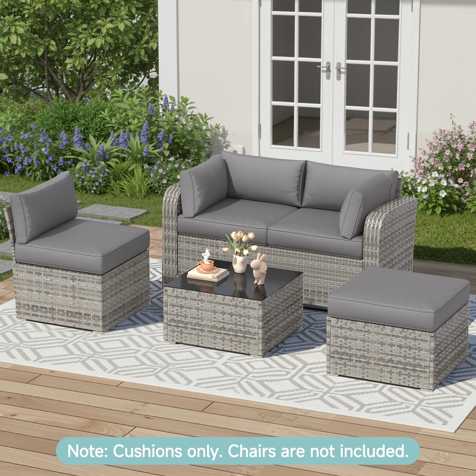 HOMREST Outdoor Replacement Cushions for Patio Furniture,Water-Repellent Sofa Cushion for 4-Seat Rattan Wicker Sectional Patio Conversation Sets,9-Piece Cushions Set for Outdoor Couch,Gray