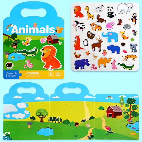 Livre d'Autocollants Réutilisable B pour Enfants Thème B avec Plusieurs Scènes et Autocollants en Pvc Livre d'Activités Éducatif pour Tout-Petits Apprentissage Animaux Espace et Véhicules Jeu Silencieux