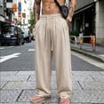 thumbnail image 4 of Mens Big and Tall Linen Pants Wide Leg Baggy Pants Elastic Waist Casual Summer Beach Palazzo Trousers Size M-5XL Beige, 4 of 6