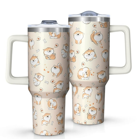OBREWU Shibainu and Love Tumbler with Handle and Lid,Shibainu and Love 40oz Double Wall Vacuum Insulated Tumbler,Cups Gift for Women and Men