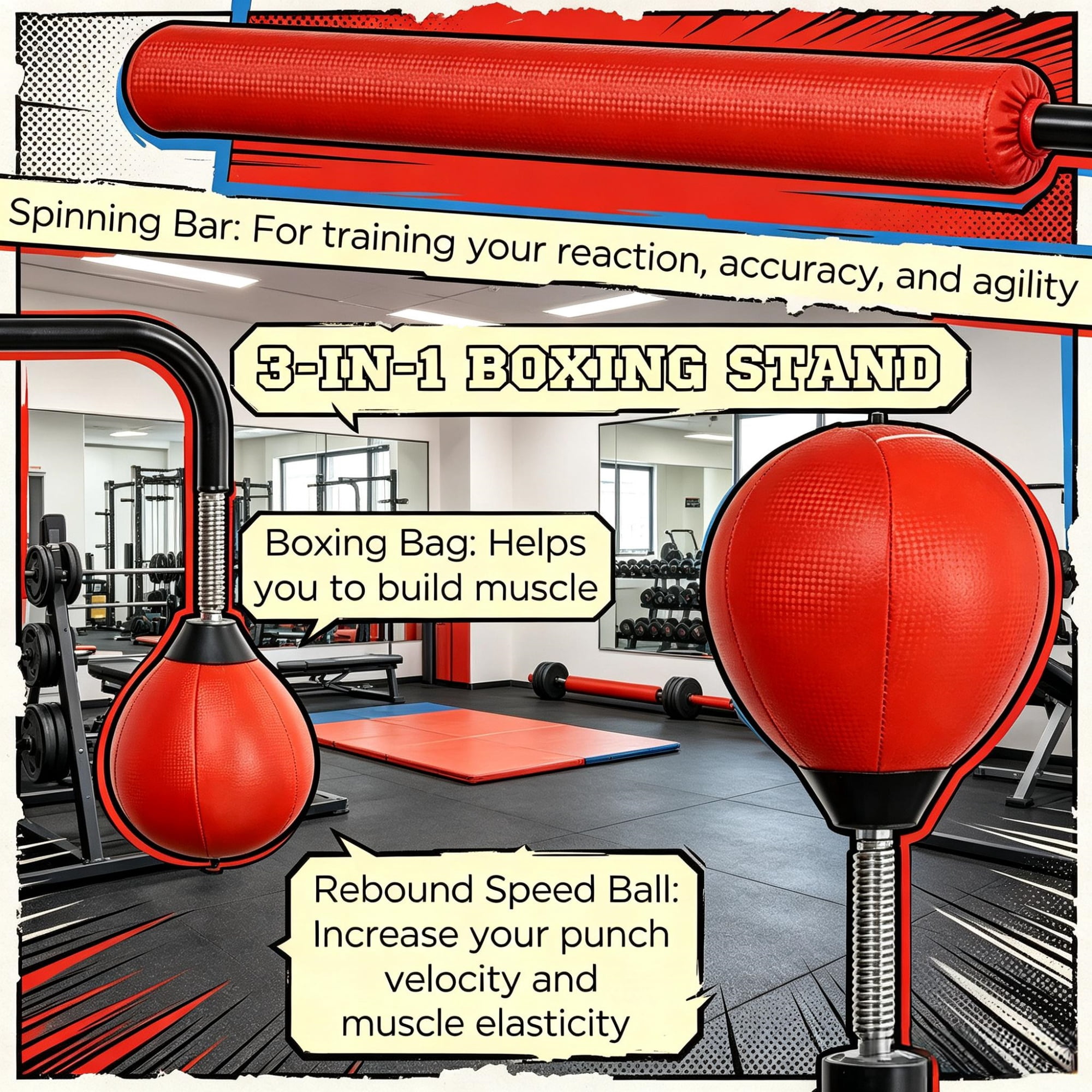 Speed Punching Bag 4.6'-6.7' Reflex Bag Boxing Training Equipment Adjustable Height Boxing Bag Stand for Fitness And Sports, Red