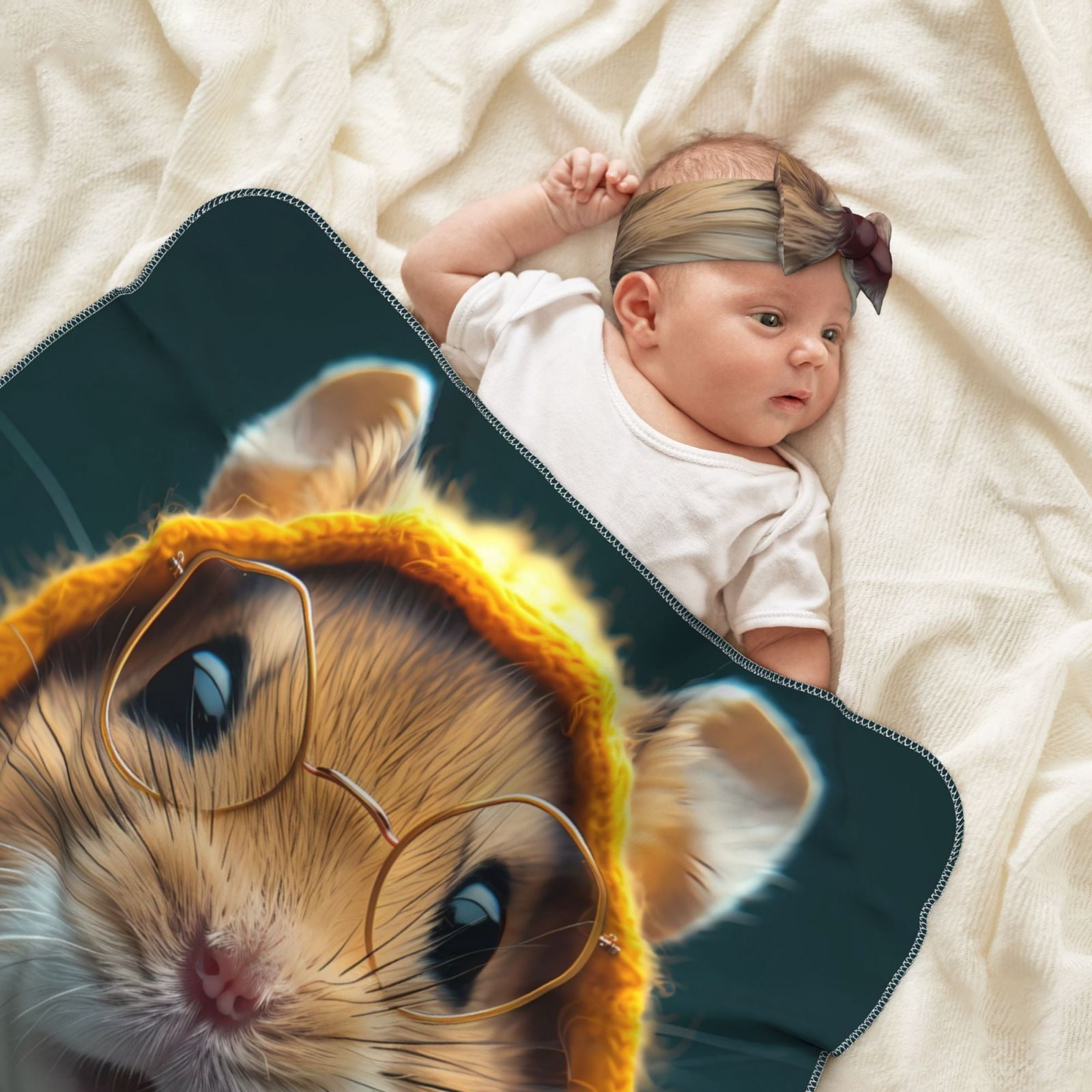 Vsdgher Newborn Receiving Blanket Headband Set Modern Yellow Sweater Guinea Pig Print Print Baby Swaddle Receiving Blankets
