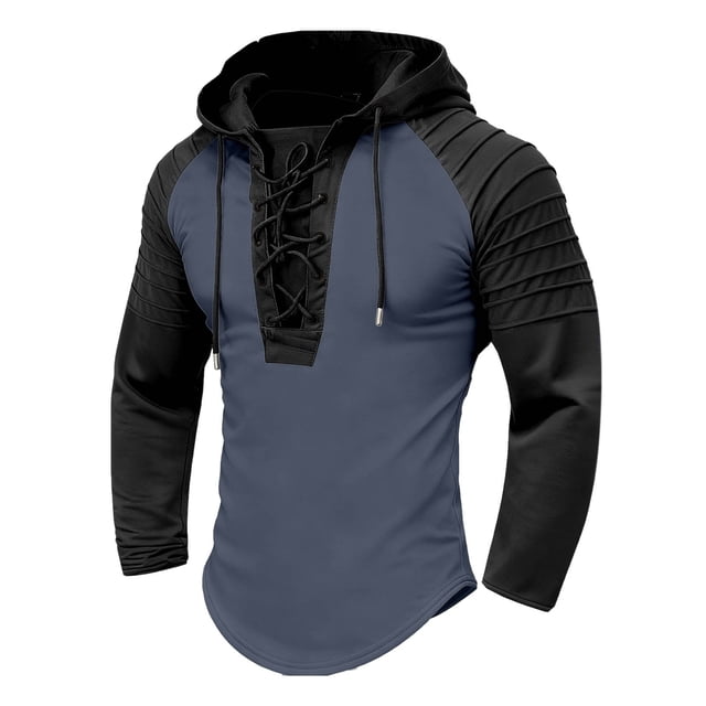 Fall Hooded Sweatshirt for Men with Color Block Design and Long Sleeve Streetwear Athletic Top