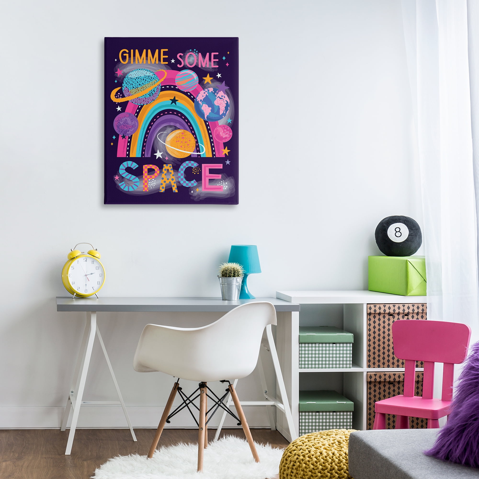 Stupell Industries Gimme Space Planets & Rainbow Astrology & Stars Painting Wrapped Canvas Art Print Wall Art, 30 x 40