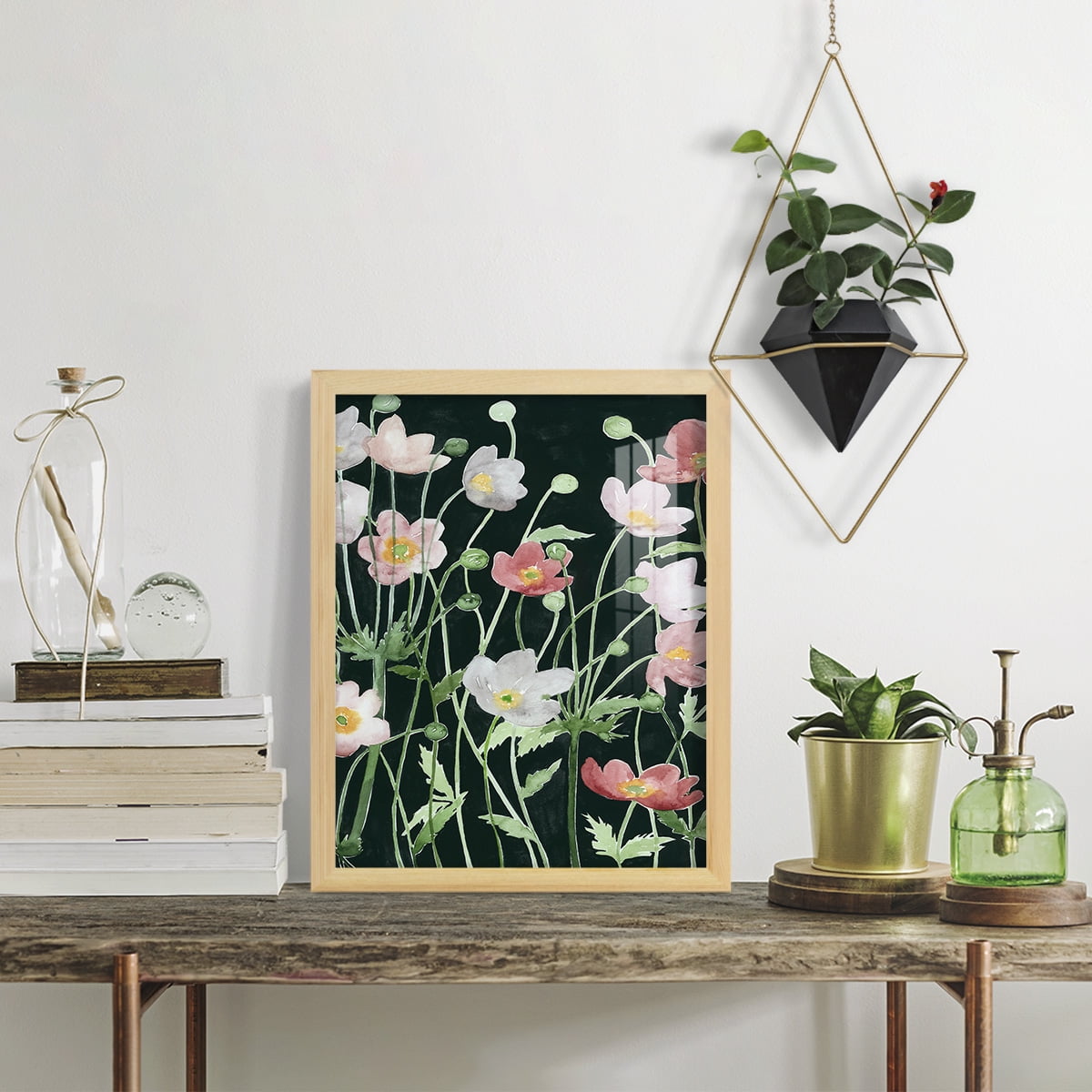 Anemone Dance I -Framed Print w/glass-Natural Wood