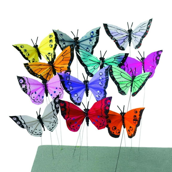 Feather Butterflies - Craft Supplies - 12 Pieces