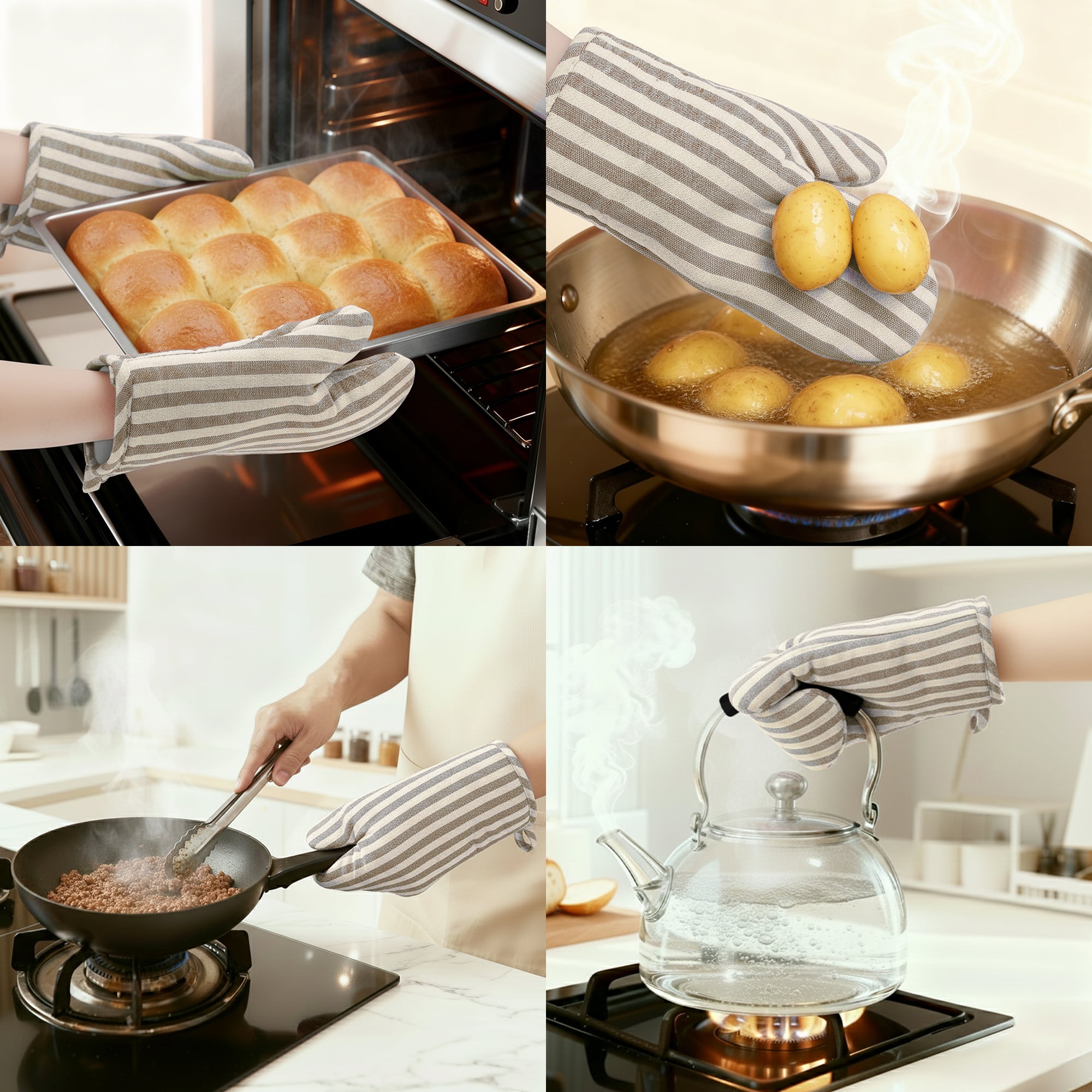 Unique Bargains Soft Oven Mitts Heat-Resistant Cooking Gloves Coffee 10.6x6.7inch