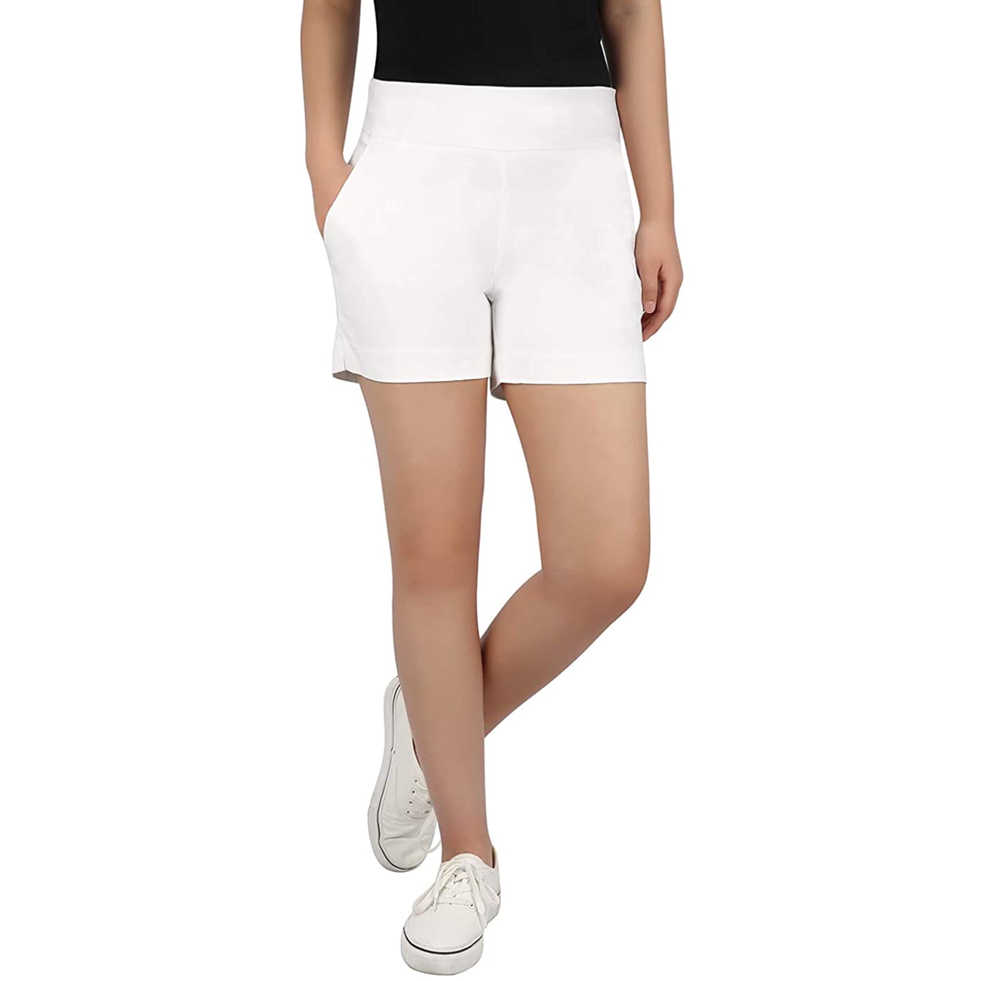 HDE Women Chino Shorts 4" Inseam Elastic Waist Summer Shorts White L