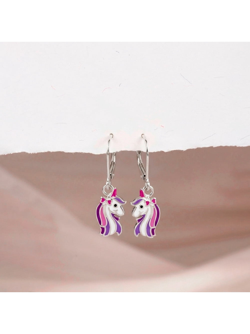 Rainbow Unicorn Dangle Children's / Girls Earrings Lever Back - Sterling Silver