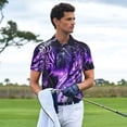 thumbnail image 4 of Daiia Purple Pattern White Tiger Pattern Men’s Polo Shirts,Solid Deck Shirt,Classic Fit, Breathable Cotton Polo for Casual and Sport Wear-Small, 4 of 7