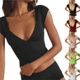 thumbnail image 6 of Gupgi Women Deep V Neck Tops Casual Short Sleeve Low Cut Slim Fit T-Shirts, 6 of 6