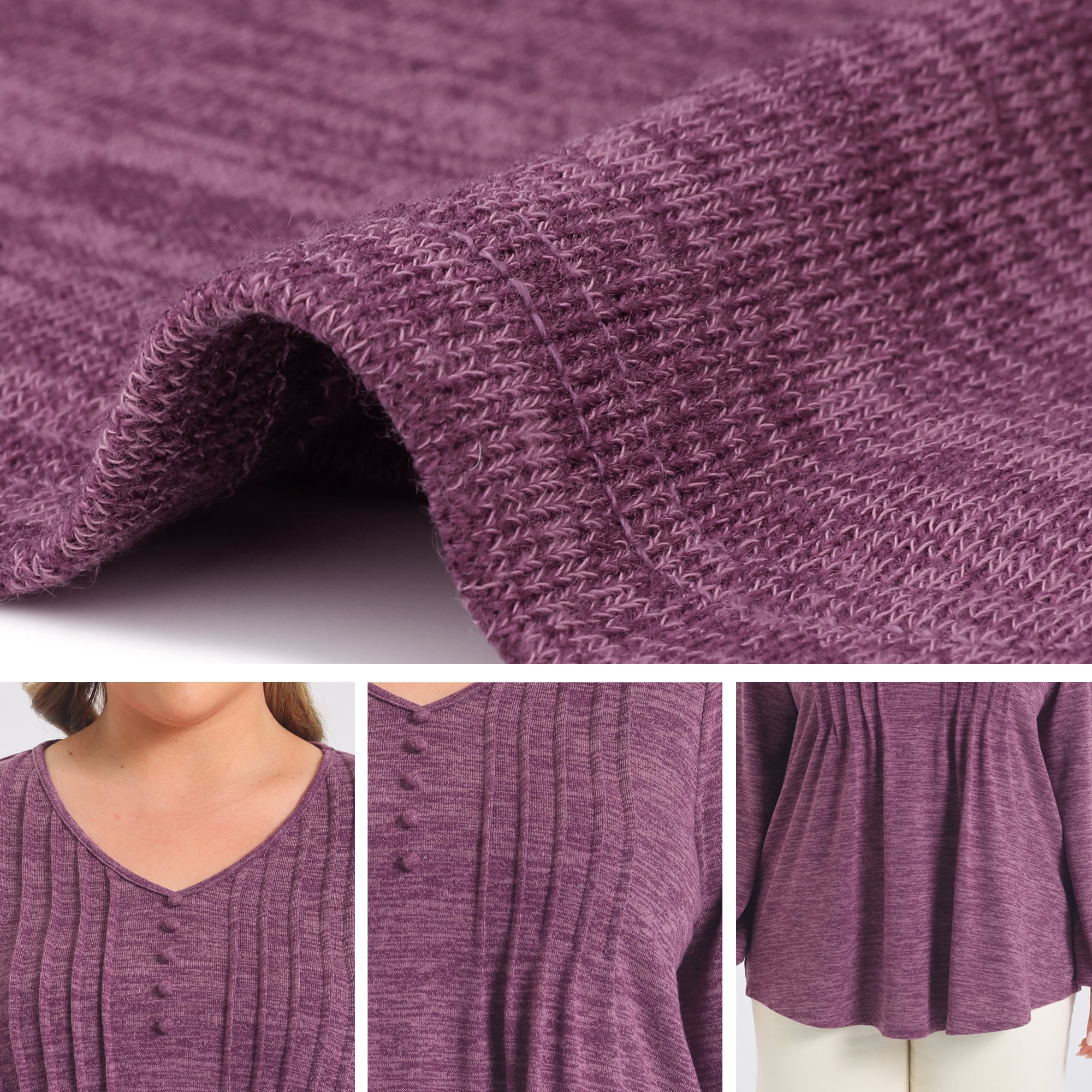 DARING DIVA Women's Plus Pleated Button Decor Lantern Tops 3X Purple