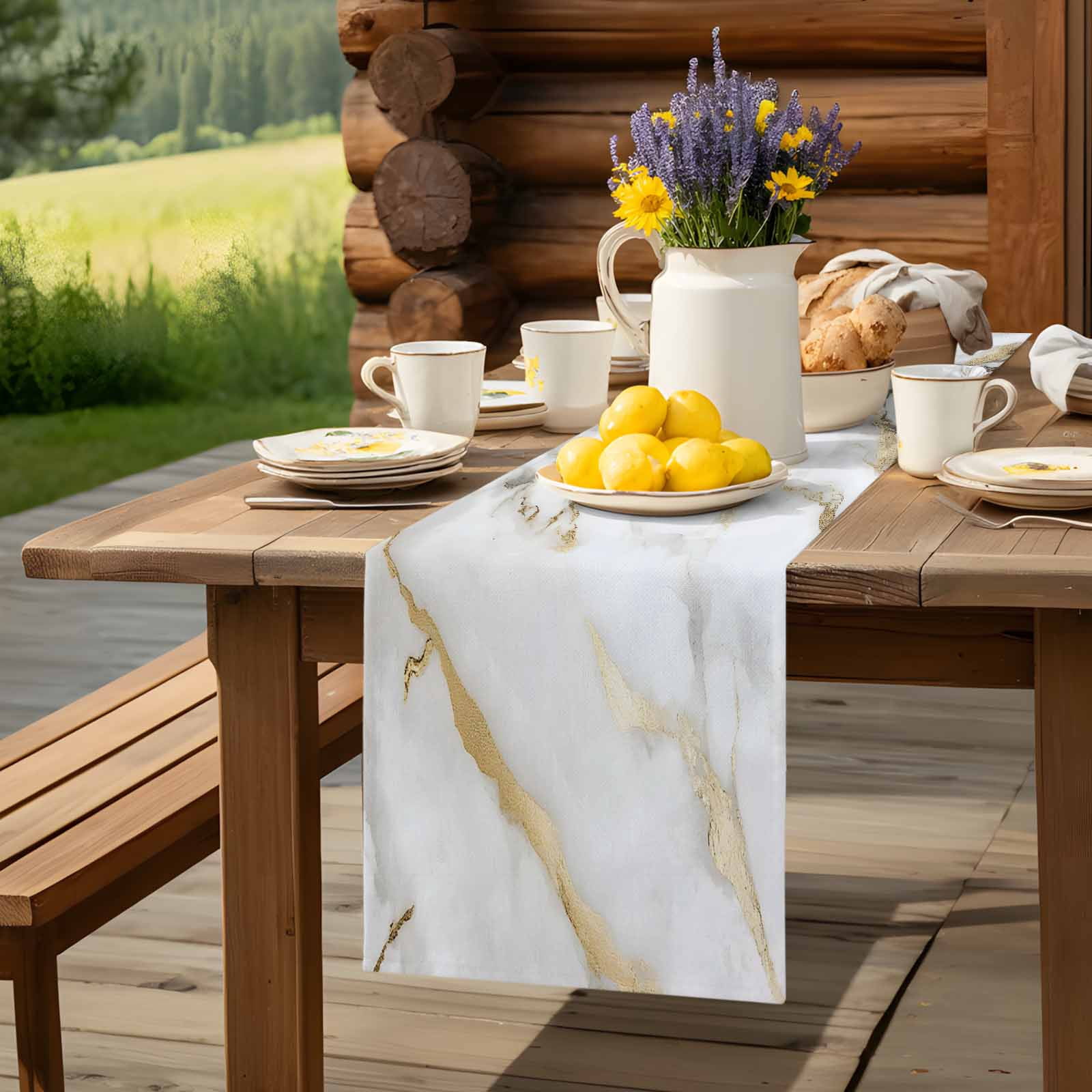 Modern Simple Marble Texture Table Runner 90 Inches Long, Abstract Golden Veins Table Runners Tabletop Scarf Kitchen Dining Tables Decoration for Home Party Indoor Outdoor