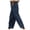 Blue, variant on WREESH Womens Cotton Linen Pants Solid Fashion Lace Relaxed Bandage Pocket Button Waist Full Length Pants Blue