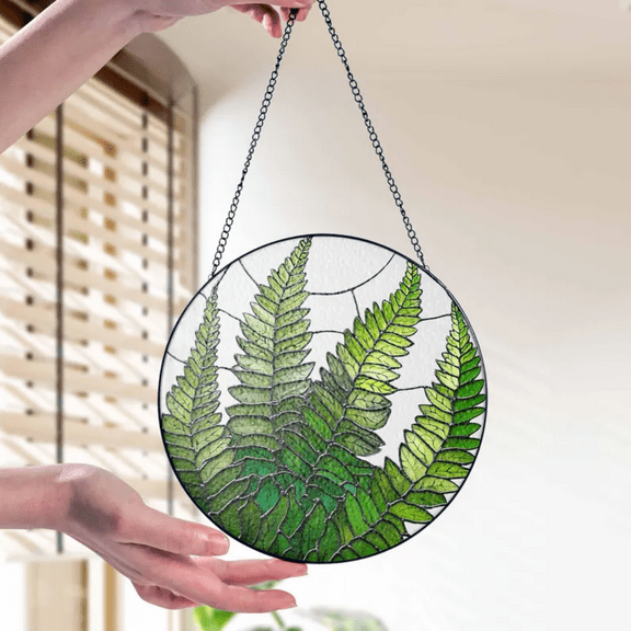 Fern Plant Stained Glass Suncatcher, Nature Window Hanging for Plant Lovers