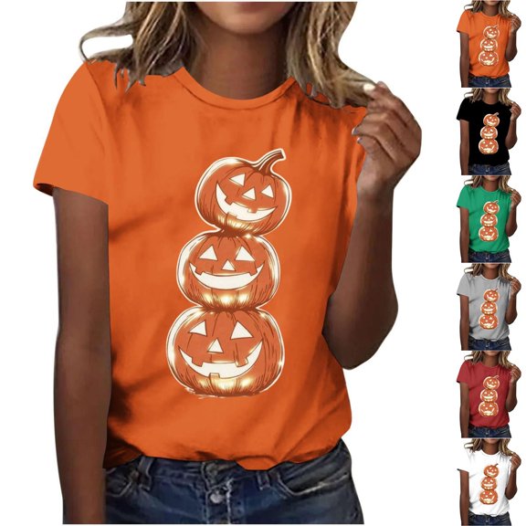 Frostluinai Thanksgiving Shirts for Women Pumpkin Short Sleee Tops Crew Neck Holiday Graphic Tees Thankful Grateful Blessed Shirt