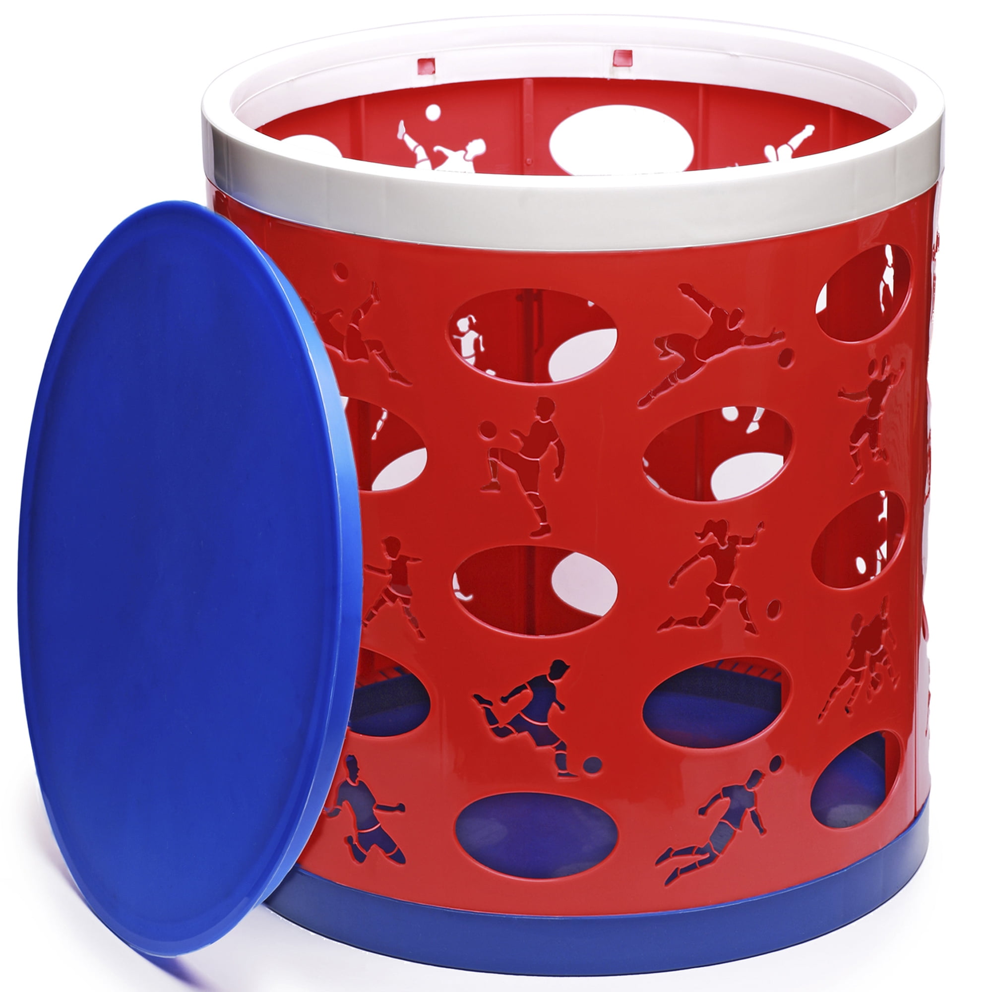 Soccer Otto Storage Stool Soccer Themed Round Plastic Storage Ottoman