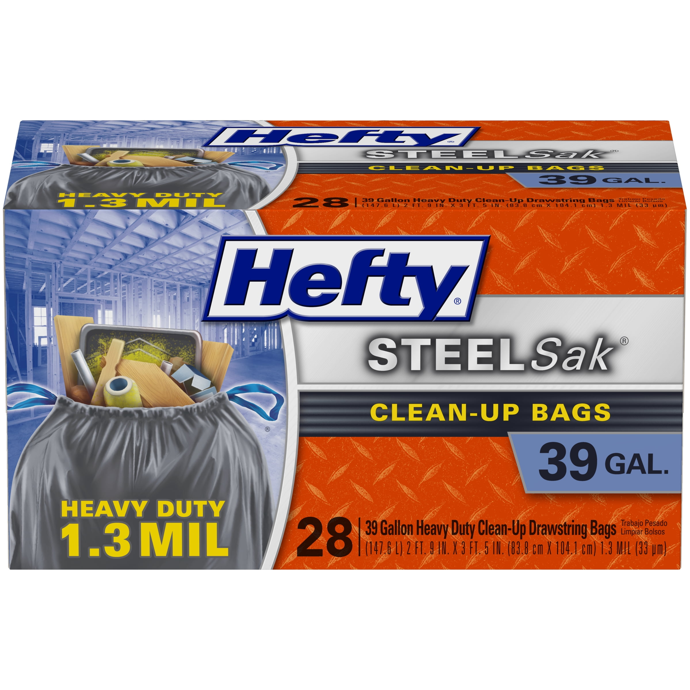 Hefty® SteelSak Heavy Duty CleanUp Trash Bags, 39 Gallon, 28 Bags, 1.3