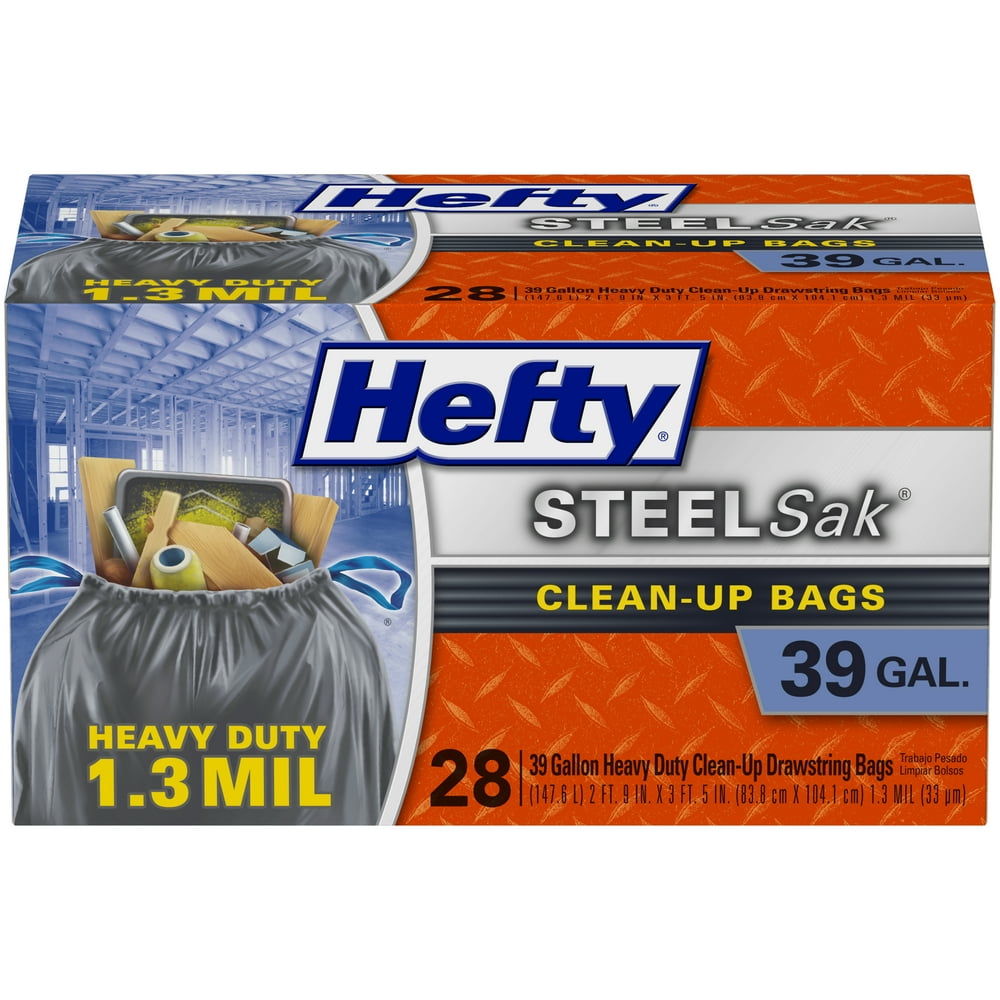 Hefty SteelSak Heavy Duty Trash Bags, 39 Gallon, 28 Count