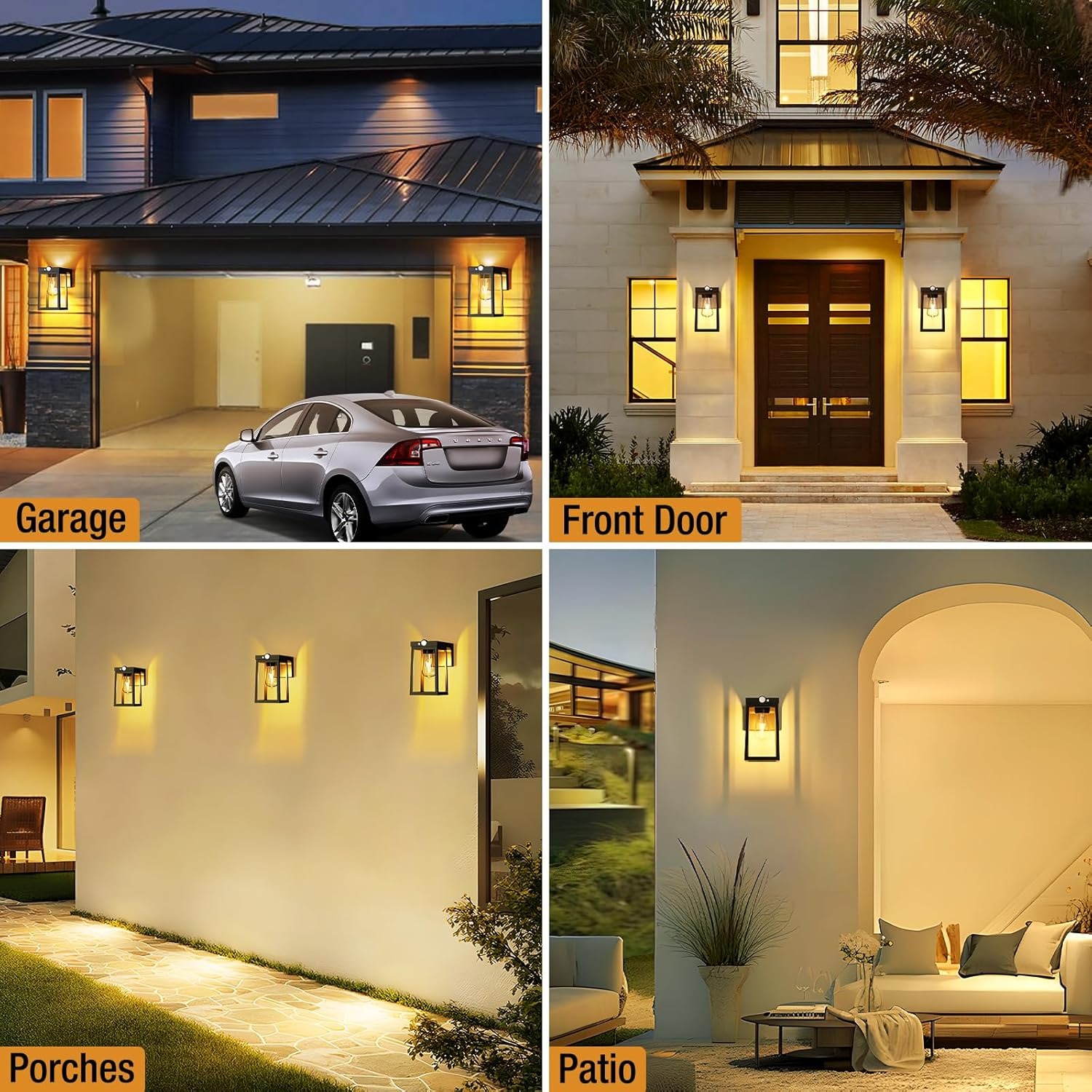 2 pack Solar Wall Lights Outdoor with Motion Sensor, Dusk to Dawn Exterior Wall Lighting Fixtures Waterproof, LED Patio Lights Wall Sconce Outside Anti-Rust for Garage Frontdoor House, Black