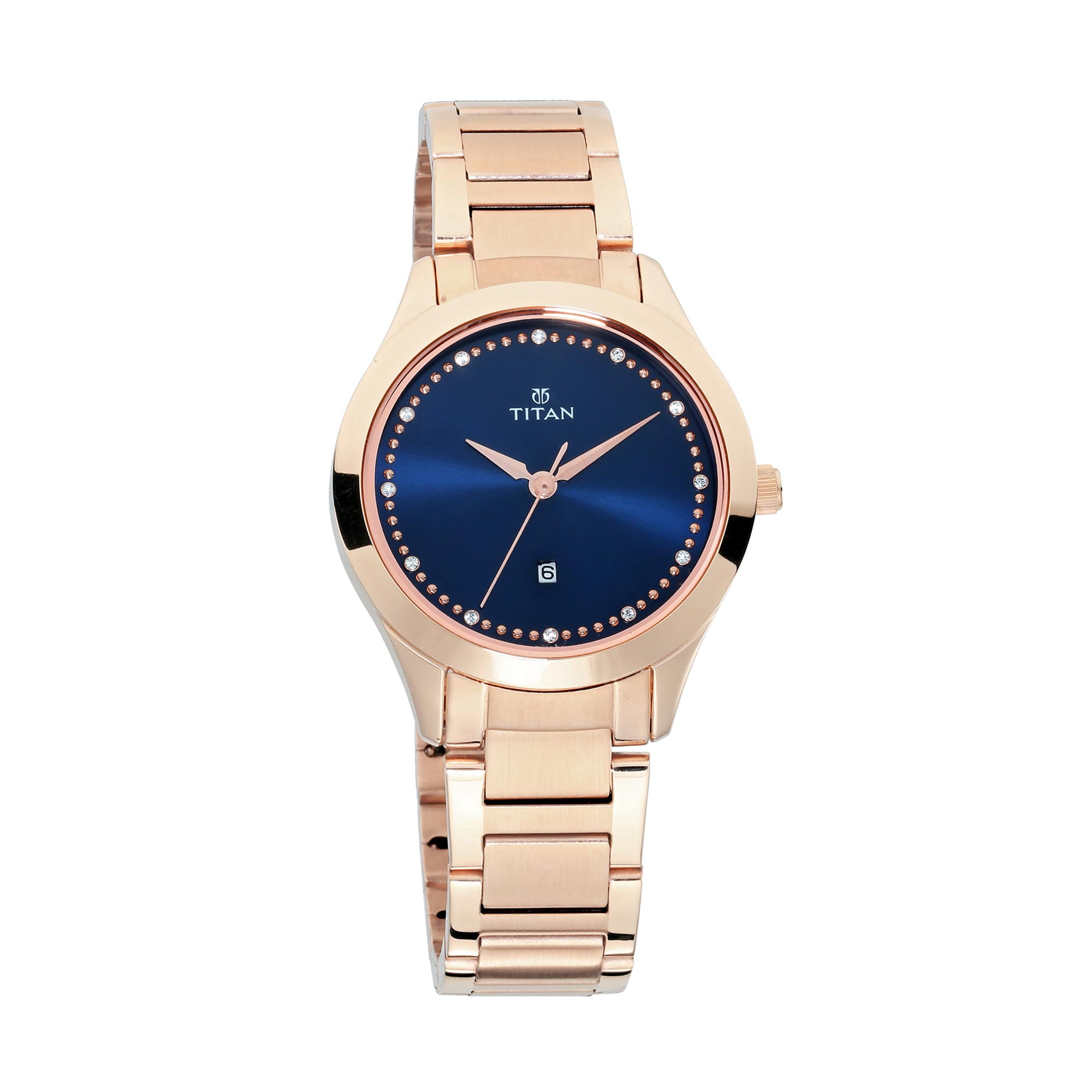 Titan Sparkle Blue Dial Rose Gold Metal Strap Analog Date Function