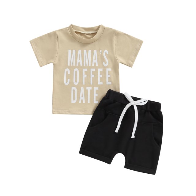 Sunloudy Toddler Boy 2Pcs Summer Outfits, Short Sleeve Round Neck Letters Print Tops + Loose Shorts