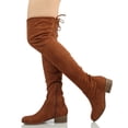 thumbnail image 5 of Soda Women's Faux Suede Over The Knee Low Heel Back Lace Tie Boot, Russet ,  10 M US, 5 of 6