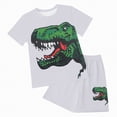 thumbnail image 6 of TOWED22 Toddler Kid Boy Summer Clothes 2 Pieces Dinosaur Print Round Neck Short Sleeve Top Casual Cargo Pocket Shorts Outfits(White,6-7 Y), 6 of 6