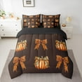 thumbnail image 2 of jejeloiu Leopard Print Bowtie Bedding Comforter Set 7pcs,Love Fall Pumpkin Queen Bedding Sets,Orange Brown Queen Sheet Sets For Teens,Breathable Home Decor Reversible, 2 of 8