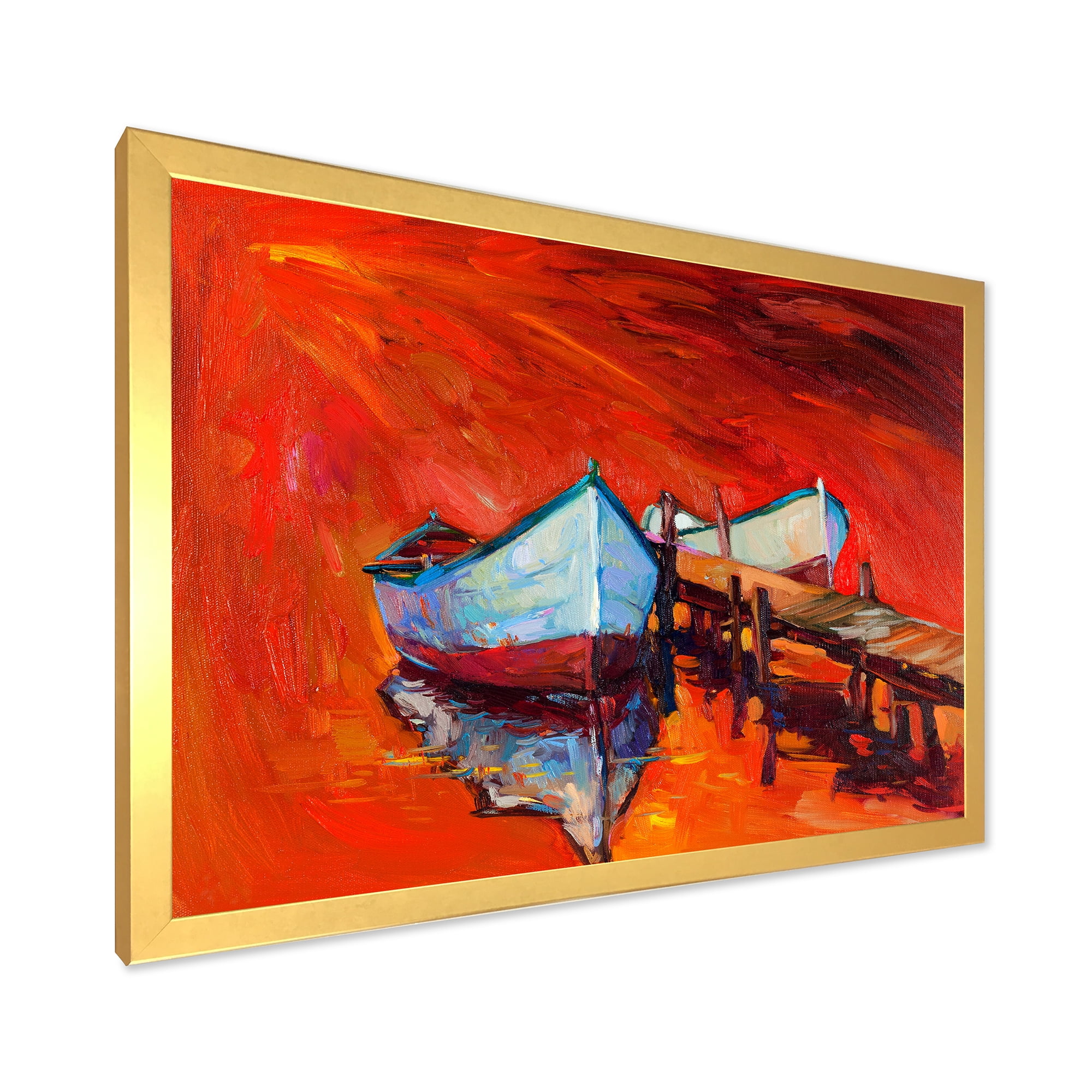 Designart 'Boats Near Coastal Town Resting On The Water IV' Nautical & Coastal Framed Art Print
