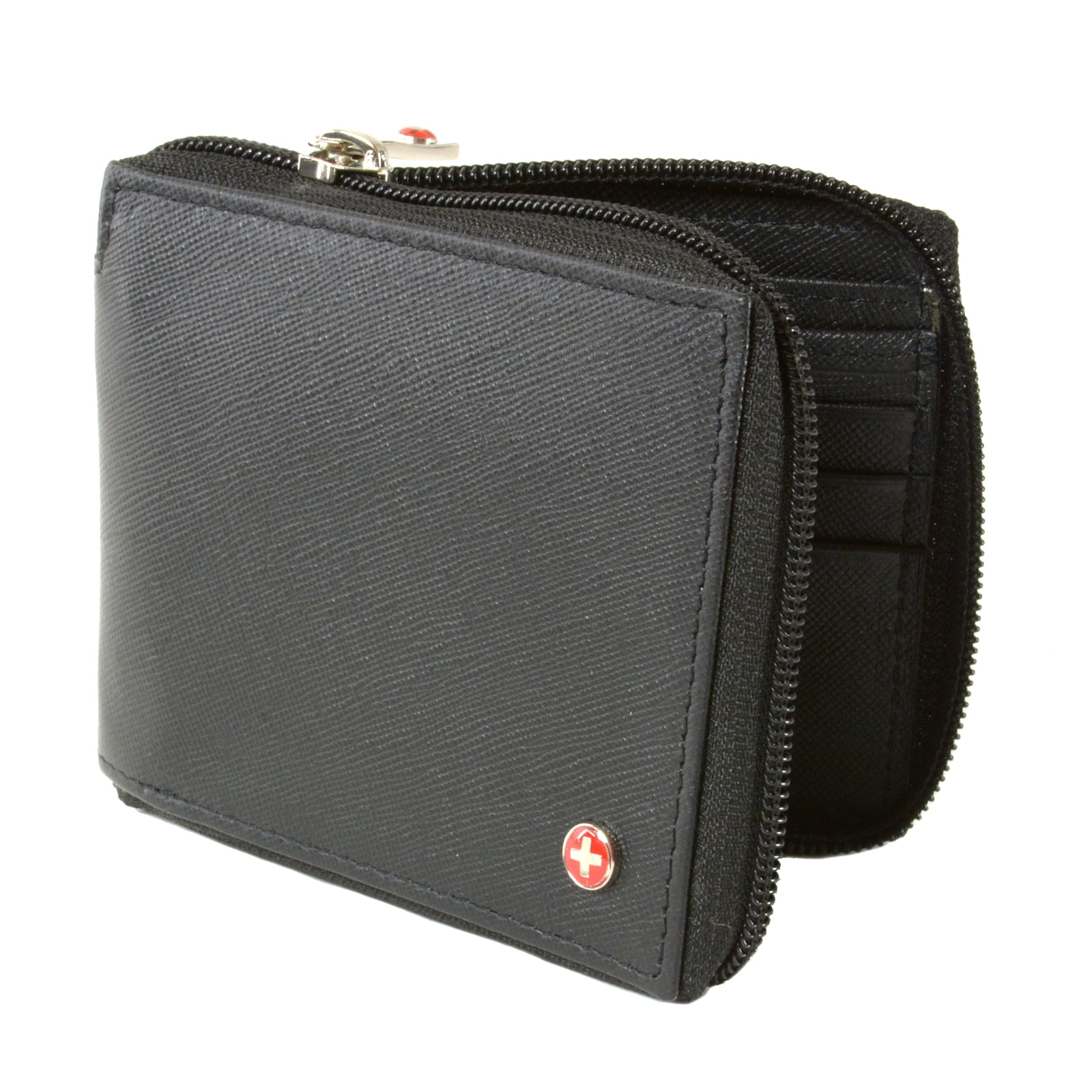 Women Men/'s REAL Leather Zip Around Wallet ID Card Window Secure Zipper Bifold