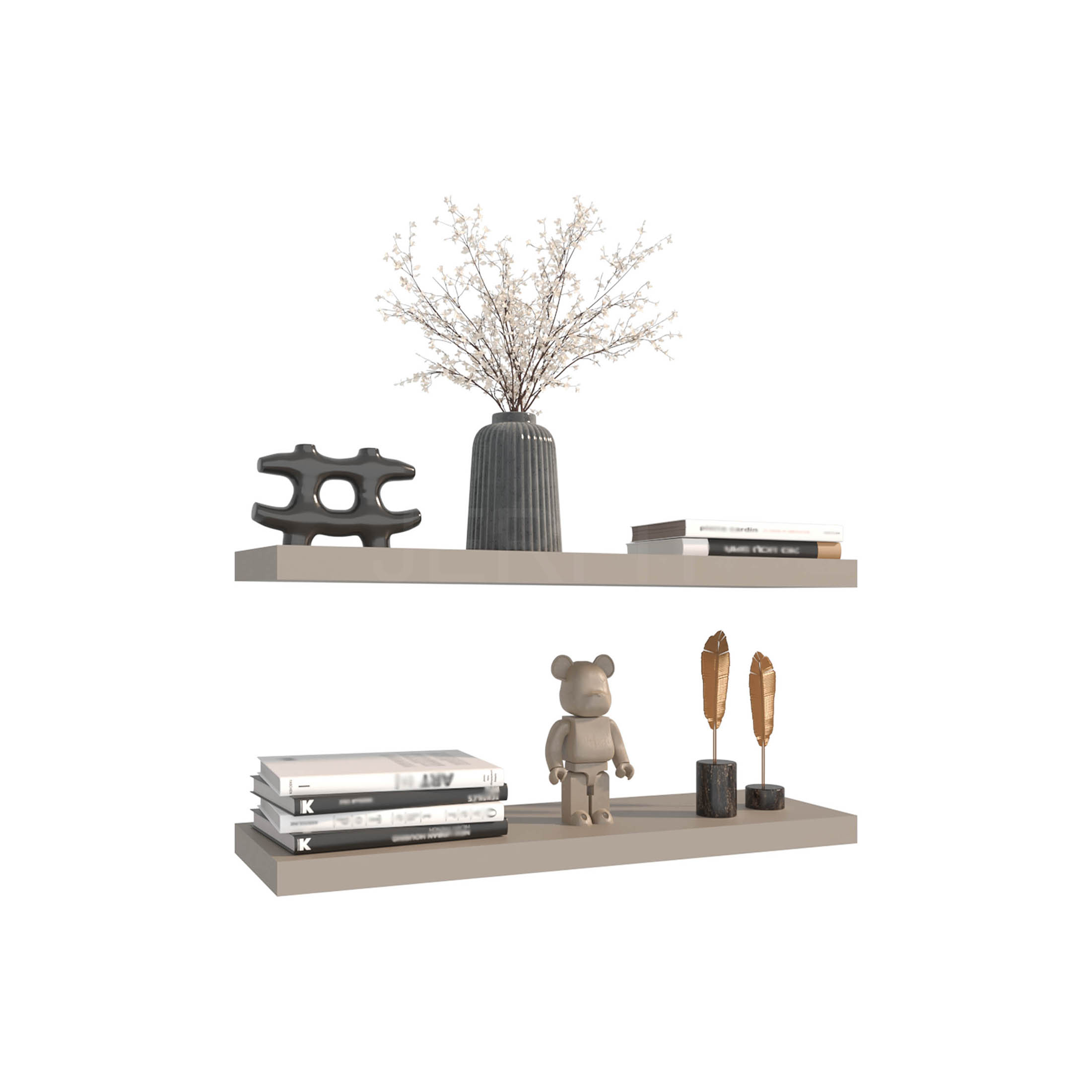 JERFIT 2-Pack Floating Shelves 31.5 Inch, Grey Wall Shelves for Bedroom, Living Room, Bathroom, Industrial Solid Wood & MDF Wall Mounted Shelves with Invisible Bracket, Easy Assembly