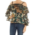 thumbnail image 2 of I.N.C Womens Ruffled Cold Shoulder Blouse, Green, Large, 2 of 3