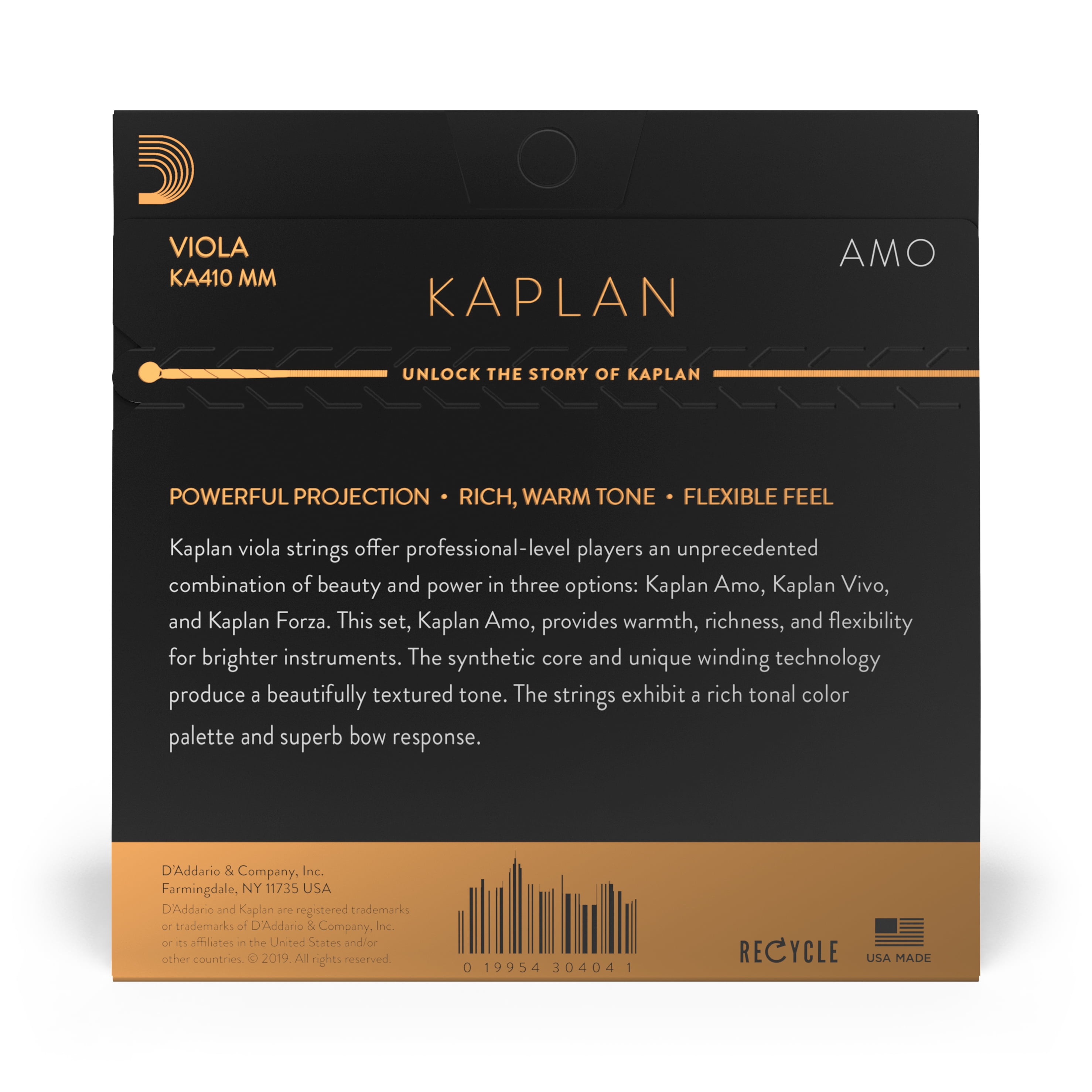 D'Addario Kaplan Amo Series Viola String Set 15 to 16 in., Medium