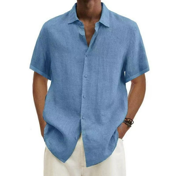 Rbaofujie Mens Shirts Savings Clearance Men Casual T-shirt Solid Short Sleeve Stand Collar Buttons Pullover Blouse Tops